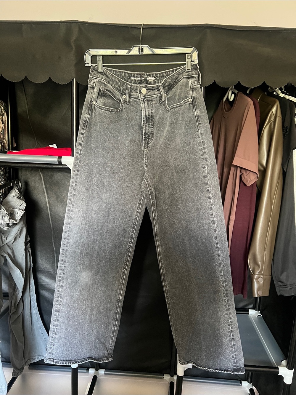 Old Navy Washed Gray High-Rise Wide Leg Jeans